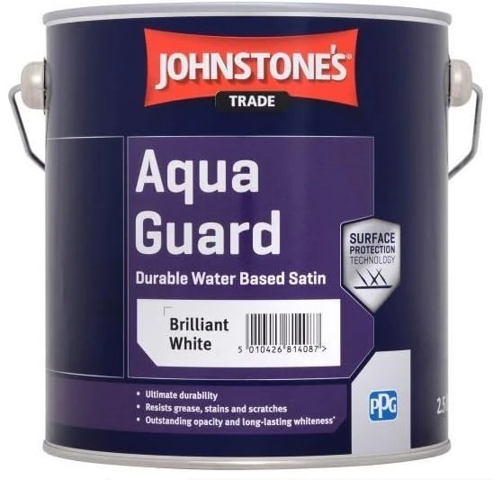 Johnstone's Trade Aqua Guard Durable Water Based Satin Brilliant White - 1 Litre