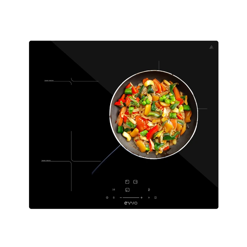 EVVO Induction Hob 3 Cooking Hobs, Maximum Power 7.200W, Child Lock, 9 Power Levels, Max Diameter 30 cm, Touch Control, Automatic Shut Off, Heat Indicator (Model: V61)