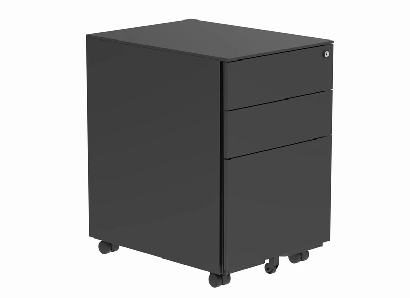 Office Hippo Essentials Heavy Duty 3 Drawer (1 for A4 or Foolscap Filing) Mobile Pedestal, File Cabinet, Anti-Tilt Mechanism & Lockable Office Storage, PRE-Assembled, 5 Year Wty, Alloy Steel, Black, 39 x 52.4 x 59.7 cm