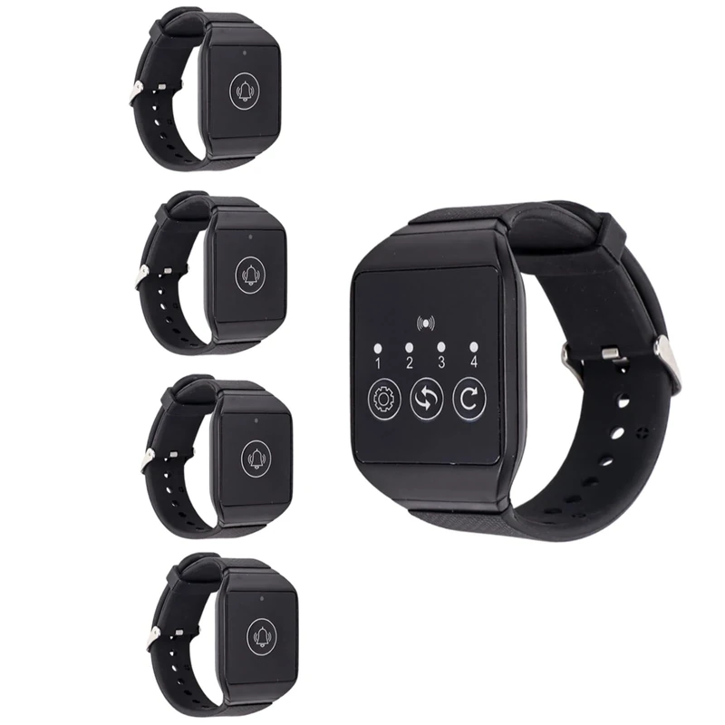 Wrist Pager IPX7 Watch Pager, Multipurpose for Restaurant Paging System, Light Flash, Vibration, Buzzer, 4 Channels, 5 Buttons, Long Standby