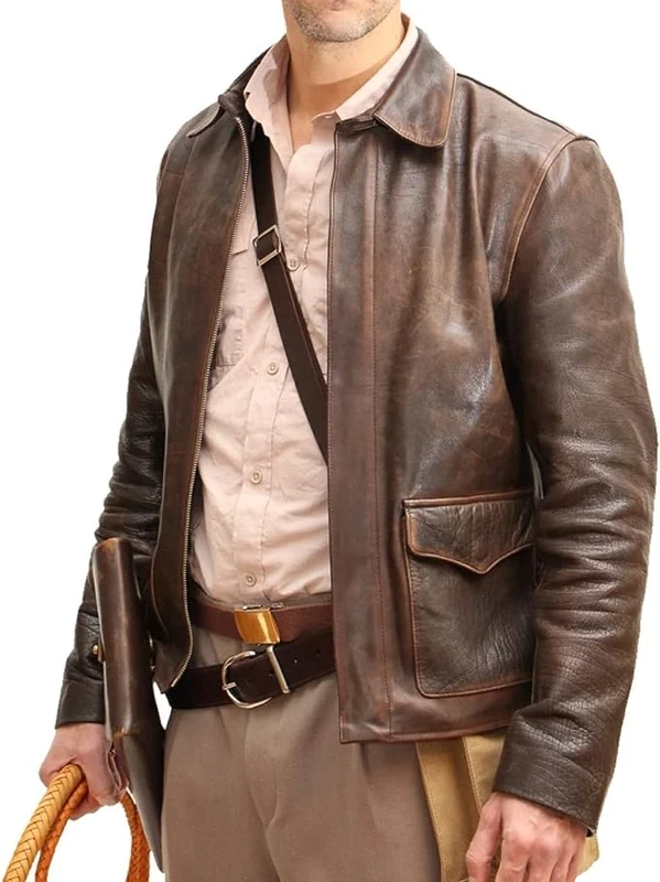 Raiders of The Lost Indiana Mens Jacket | In Vintage Brown Distressed Leather Harrison Bomber Style | Real Leather Jacket Mens