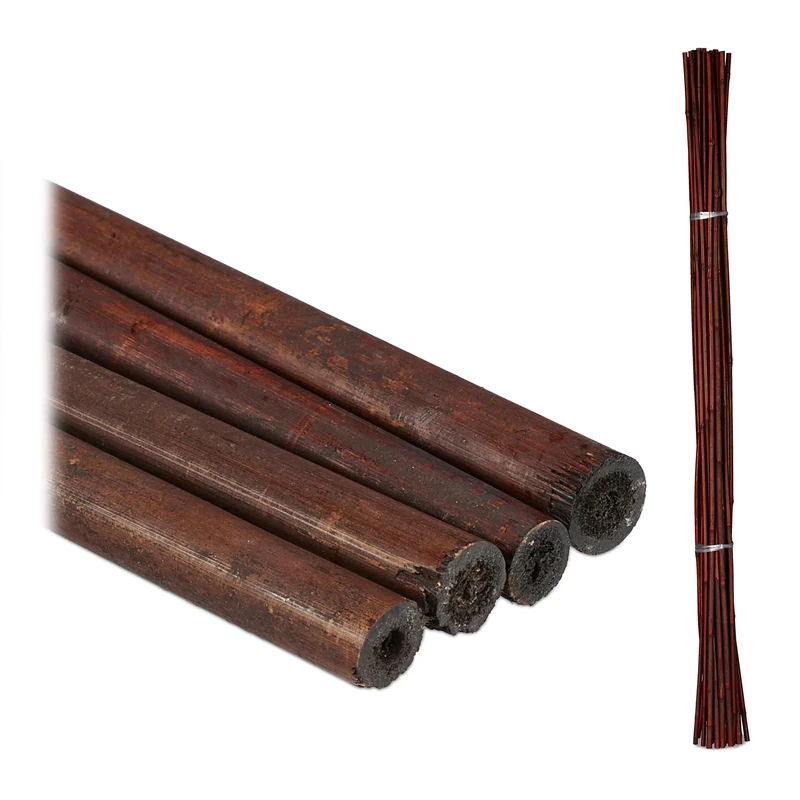 Relaxdays Set of 25 Plant Sticks, Stabilising Cane, Garden Climbing Support, Decorative Bamboo Poles, Dark Brown, 105 x 1 x 1 cm