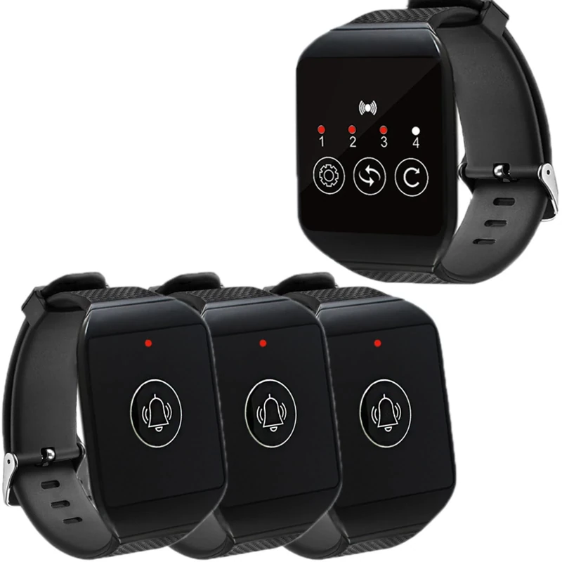 Wrist Pager IPX7 Watch Pager, Multipurpose Calli for Restaurant Paging System, Light Flash, Vibration, Buzzer, 4 Channels, 5 Buttons, Long Standby