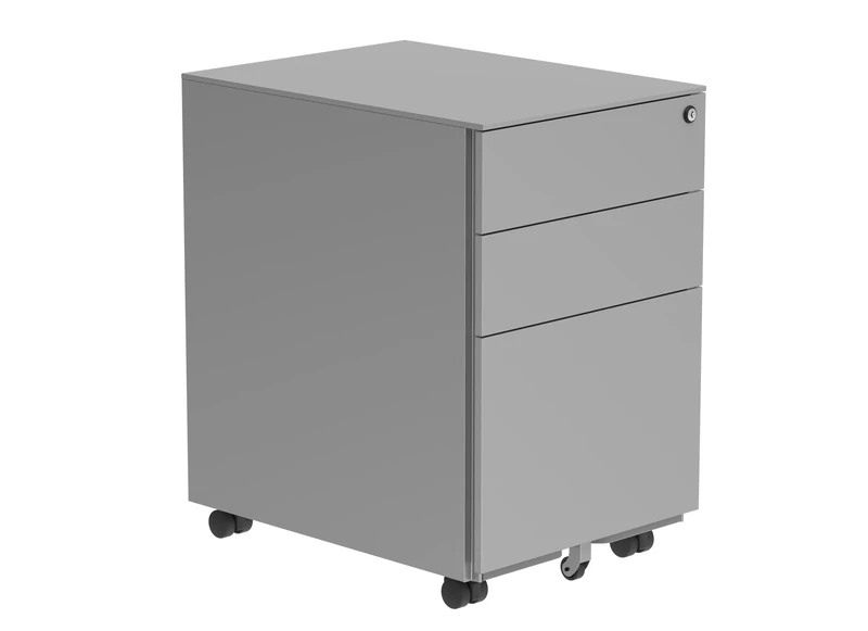 Office Hippo Essentials Heavy Duty 3 Drawer (1 for A4 or Foolscap Filing) Mobile Pedestal, File Cabinet, Anti-Tilt Mechanism & Lockable Office Storage, PRE-Assembled, 5 Year Wty, Alloy Steel, Silver, 39 x 52.4 x 59.7 cm