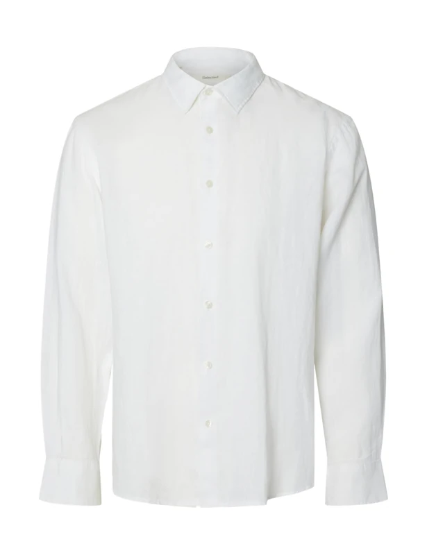 Selected Homme Men's Slhregkylian-Linen Shirt LS Classic Noos Long Sleeve Shirt, White, L - Image 1