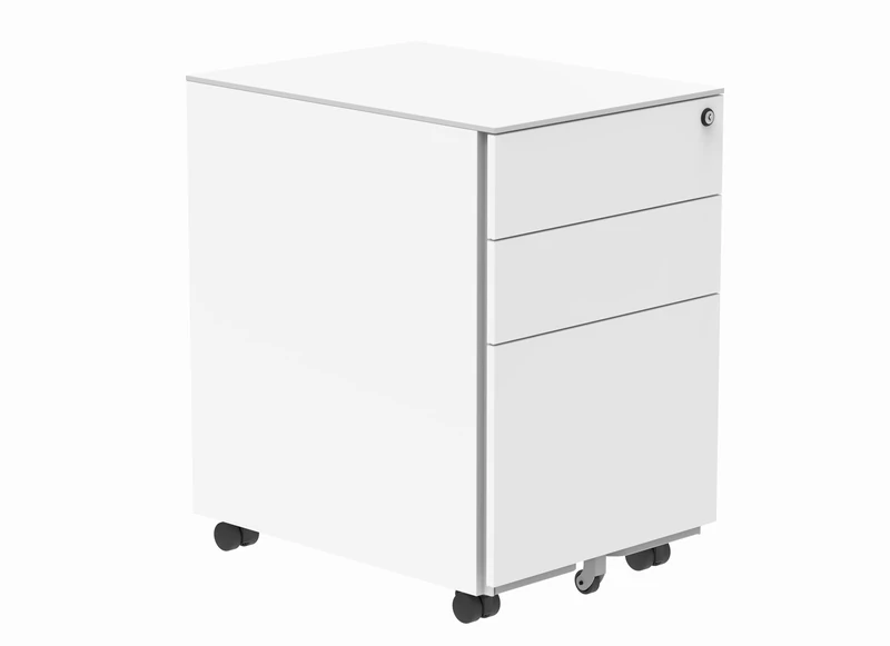 Office Hippo Essentials Heavy Duty 3 Drawer (1 for A4 or Foolscap Filing) Mobile Pedestal, File Cabinet, Anti-Tilt Mechanism & Lockable Office Storage, PRE-Assembled, 5 Year Wty, Alloy Steel, White, 39 x 52.4 x 59.7 cm