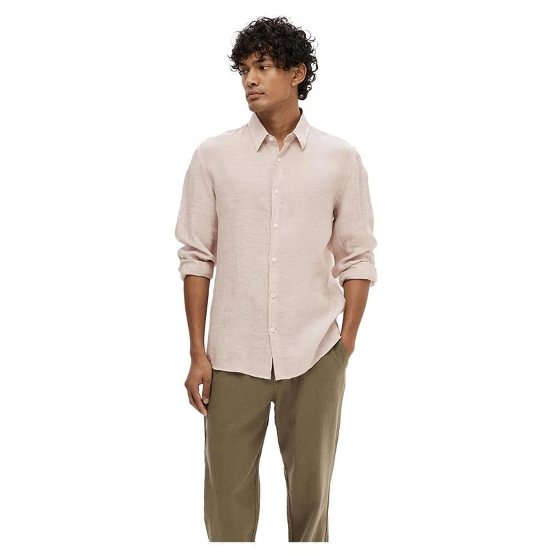 SELETED HOMME Men's Slhregkylian-Linen Shirt LS Classic Noos Long Sleeve Shirt, Pure Cashmere, XXL