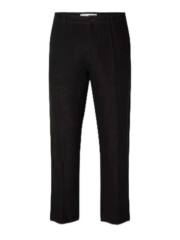 SELETED HOMME Men's Slh196-straight Mads Linen Pant Noos Fabric Trousers, Black, S