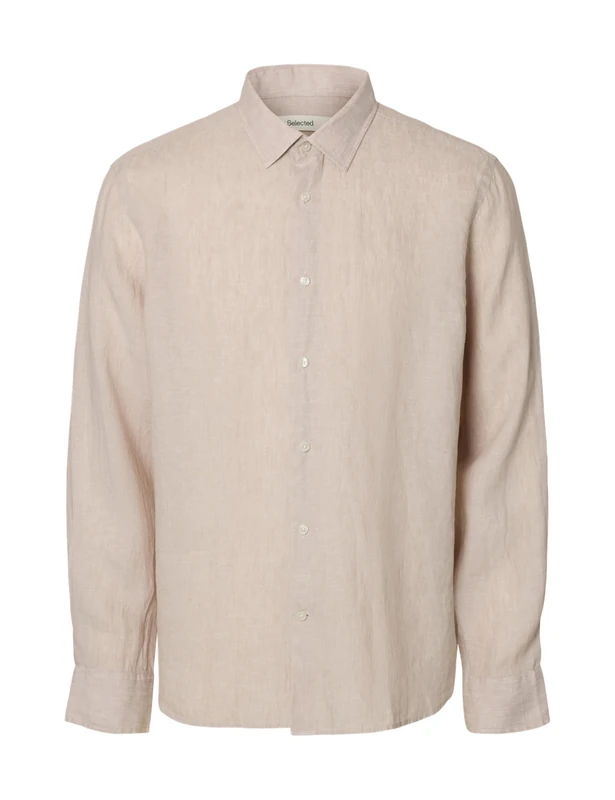 Selected Homme Men's Slhregkylian-Linen Shirt Classic Noos Long Sleeve Shirt, Pure Cashmere, XL EU, Pure Cashmere, XL