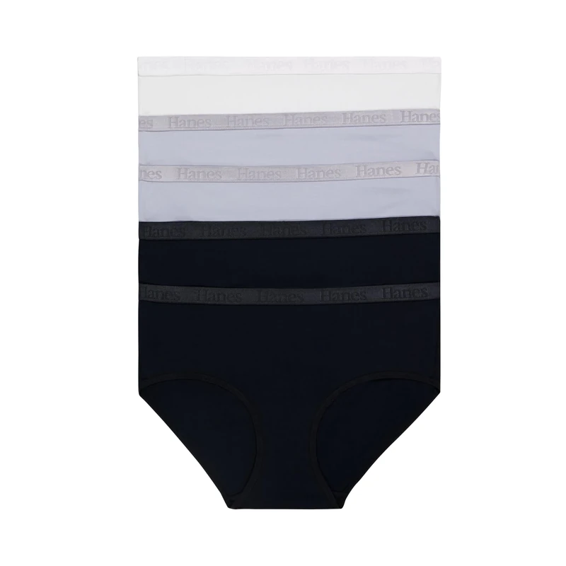 Hanes Women's Originals Ultra Supersoft Hipster Underwear, 5-Pack, Viscose from Bamboo Panties, Black/Silver Opal/White, M (Pack of 5)