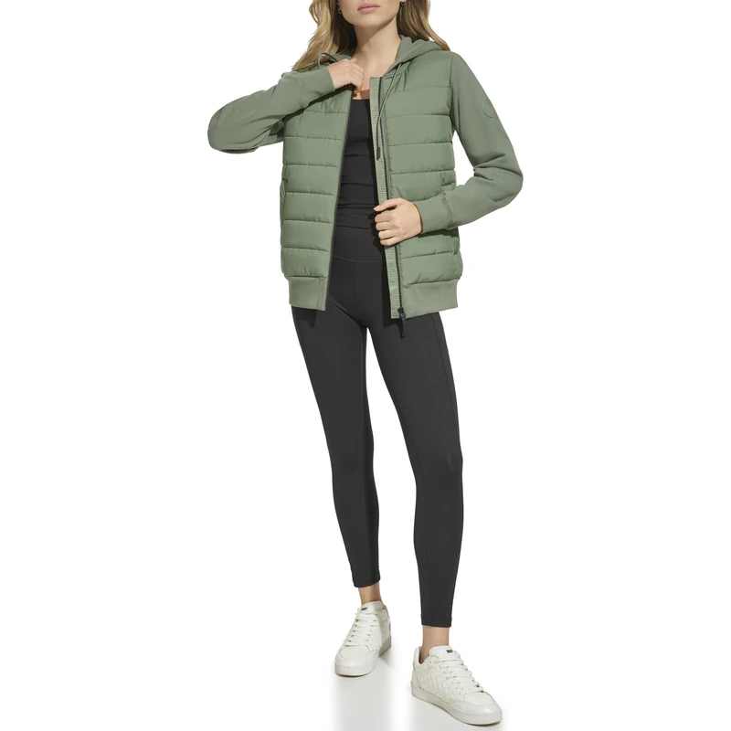 DKNY Women's Zip Up Jacket Windbreaker, duck green, L