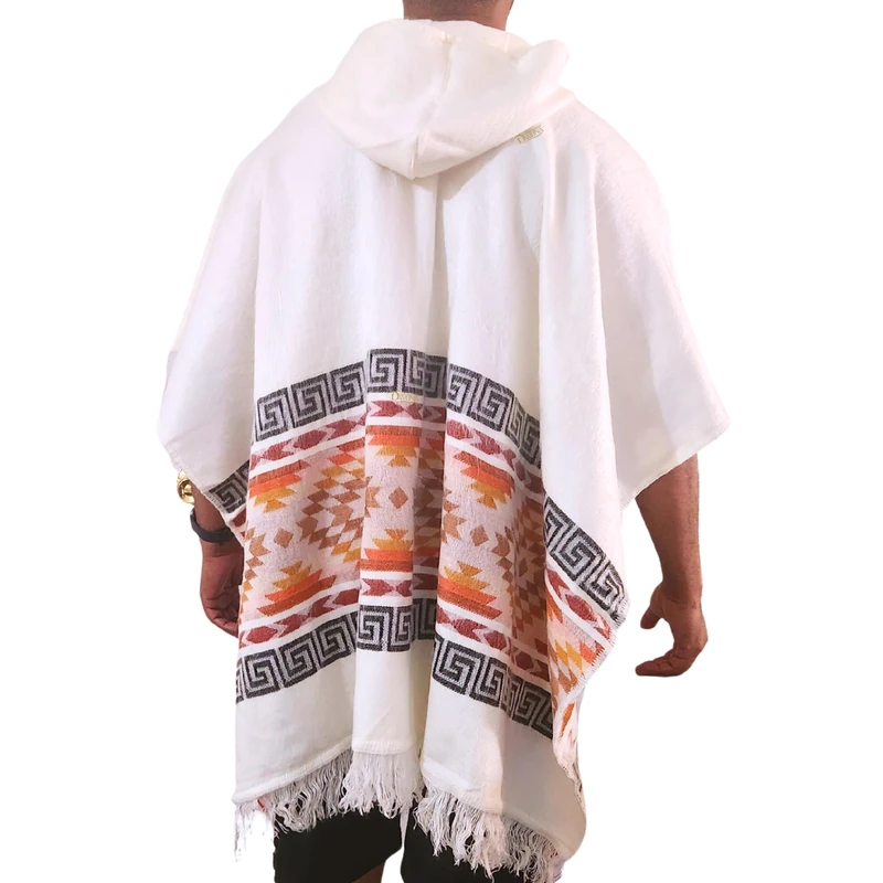 DAVLINA, Alpaca Wool Poncho Hooded - Lightweight, Breathable, Hypoallergenic and Non-Itchy. Warm and Soft Wool Poncho., Off-white, One size