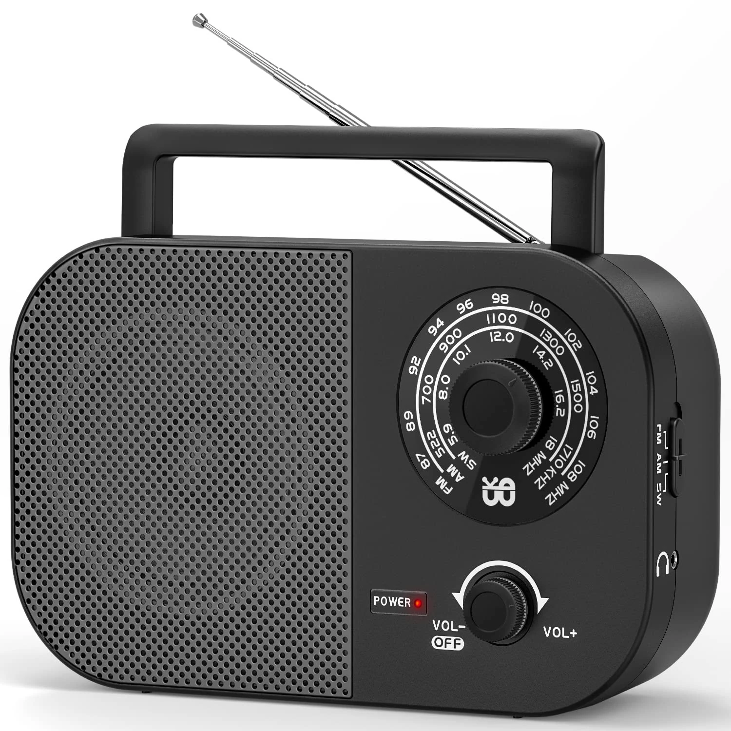 Portable Radio AM, FM, SW, FM Portable Radio, Mains and Battery Powered for Optimum Reception, Built-in Speaker and Headphone Jack for Home/Outdoor/Camping/Emergency use