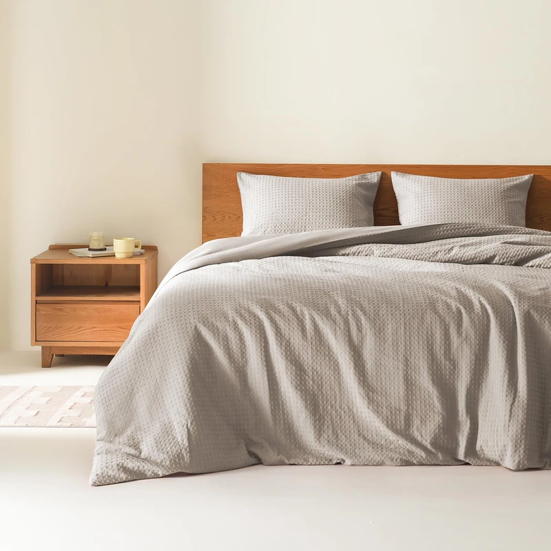 Comfort Spaces Taupe Queen Duvet Cover Set - 3 Pieces Breathable Waffle Dobby Weave Texture Duvet Sets, Modern Farmhouse Boho Duvet Cover & Sham, All Season Microfiber Queen Bed Set, Full/Queen - Image 1