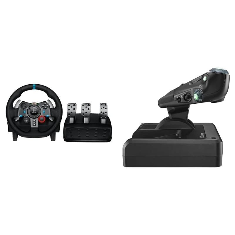 Logitech G29 Driving Force Racing Wheel and Floor Pedals, Real Force Feedback & Saitek X52 Pro Flight 3M System with Metal Part Gas Control and Simulation Joystick, LCD Display