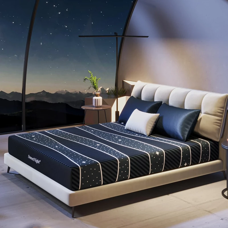 Sweetnight 4FT6 Double Mattress 10.6 Inch Advanced Foam Bamboo Foam Pocket Sprung Mattress Hybrid Mattress Firm with Edge Support 135x190x27cm