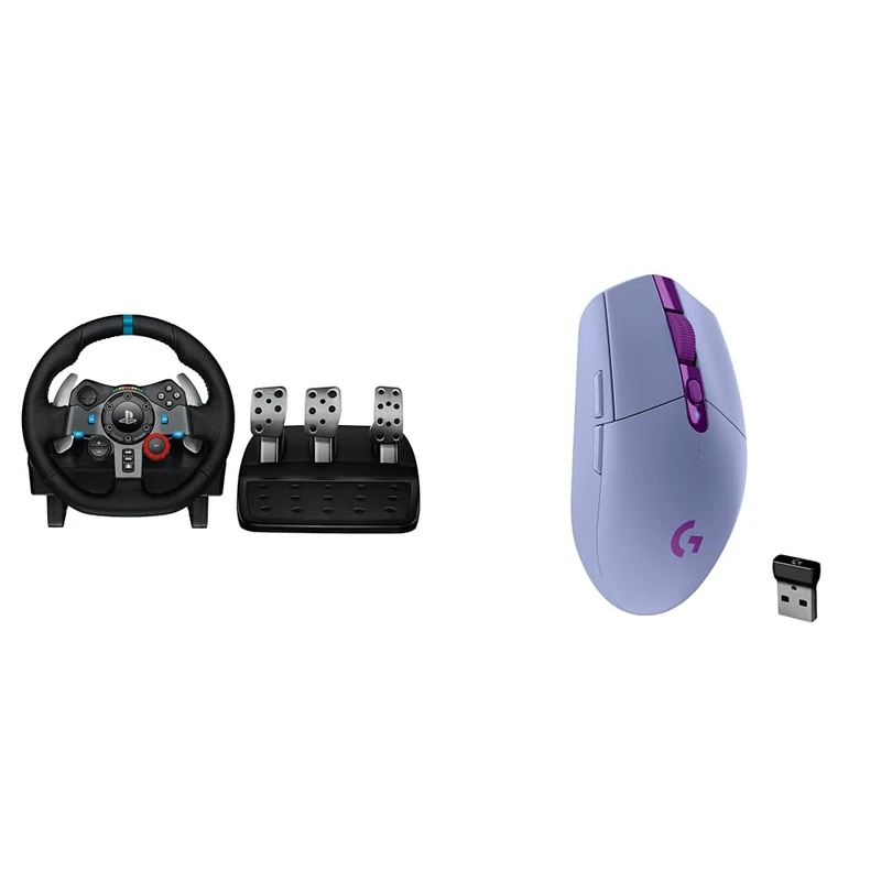 Logitech G29 Driving Force Racing Wheel and Floor Pedals, Real Force Feedback & 05 LIGHTSPEED Wireless Gaming Mouse, HERO 12K Sensor, 12,000 DPI, Lightweight, 6 Programmable Buttons