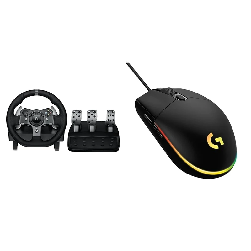 Logitech G G920 Driving Force Racing Wheel and Floor Pedals, Real Force Feedback & 03 LIGHTSYNC Gaming Mouse with Customizable RGB Lighting, 6 Programmable Buttons, Gaming Grade Sensor