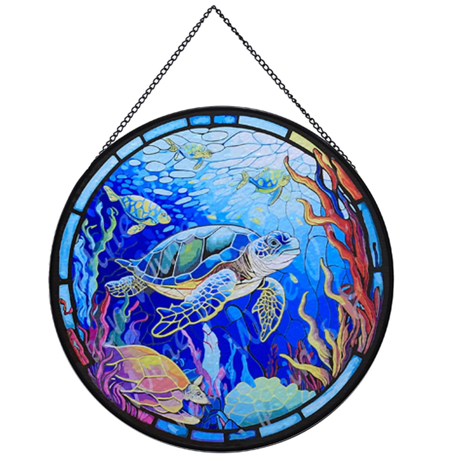 Payutou Hanging Stained Glass for Windows,20cm/7.87 inch Turtle Hand-Painted Glass Panel Window Hanging Suncatchers Christmas Ornaments Home Courtyard Decor,Housewarming Gift (Style B)