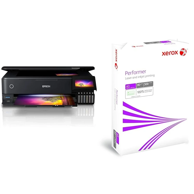 Epson EcoTank ET-8550 A3 Print/Scan/Copy Wi-Fi Photo Ink Tank Printer & Xerox Performer Multifunctional Paper 80gsm 500 Sheets per Ream A3 White - Ref 003R90569 [1 Ream]