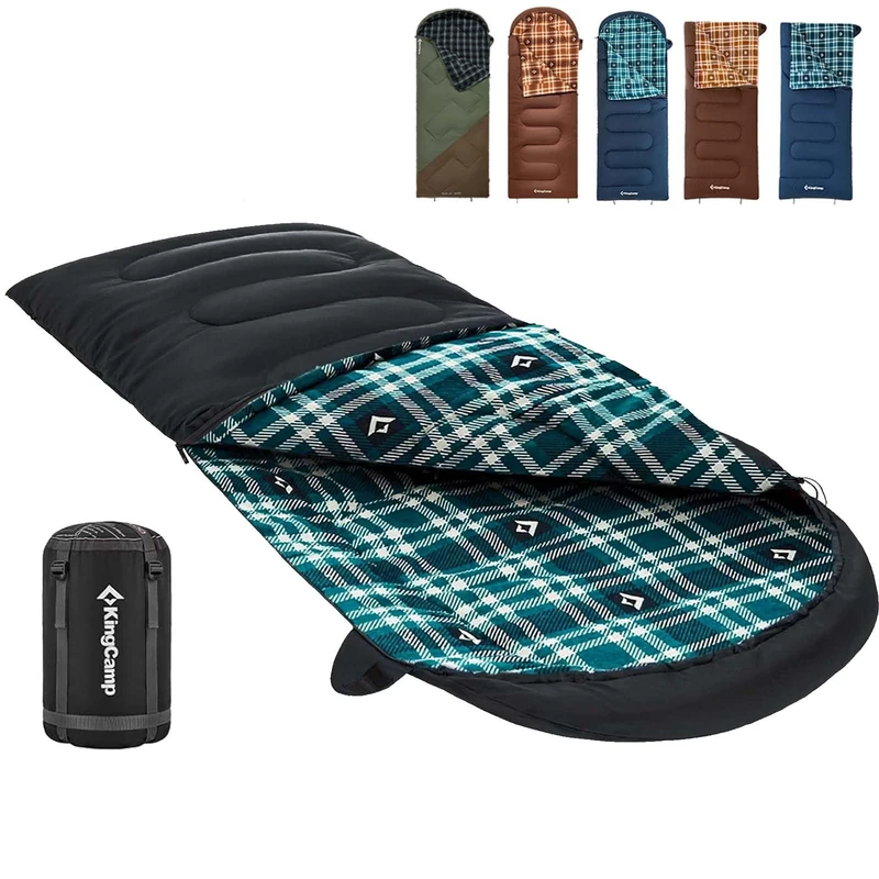 KingCamp Sleeping Bag for Adults, Winter | Flannel Lined Cold Weather 4 Season Sleeping Bag, Big and Tall Sleeping Bags, Lightweight, Water-Resistant for Camping, Backpacking, Hiking, Black Left