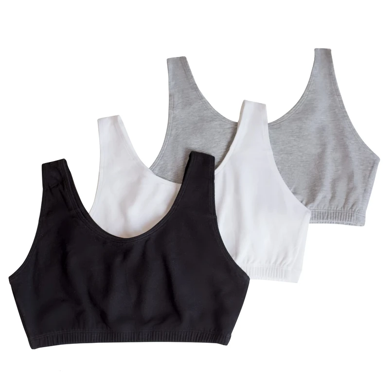 Fruit of the Loom Women's Built Up Tank Style Sports Bra, Black/White/Heather Grey, 48