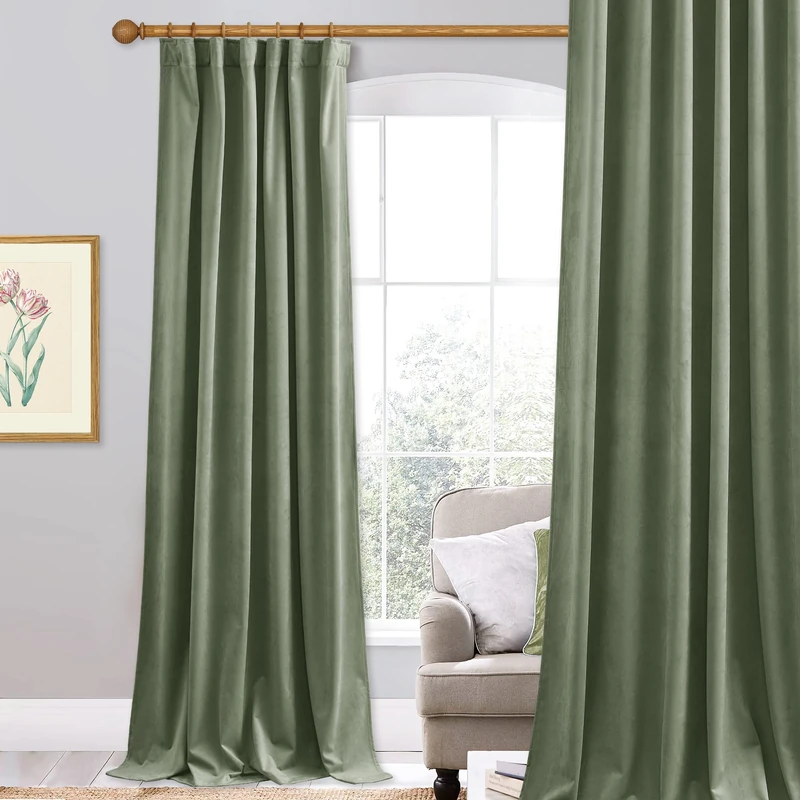 StangH 62 inches Wide Velvet Curtains Sage Green - Elegant Decor Backdrops for Christmas Holiday, Solid Room Darkening Window Drapes Energy Efficient for Living Room, W62 x L120, 1 Panel