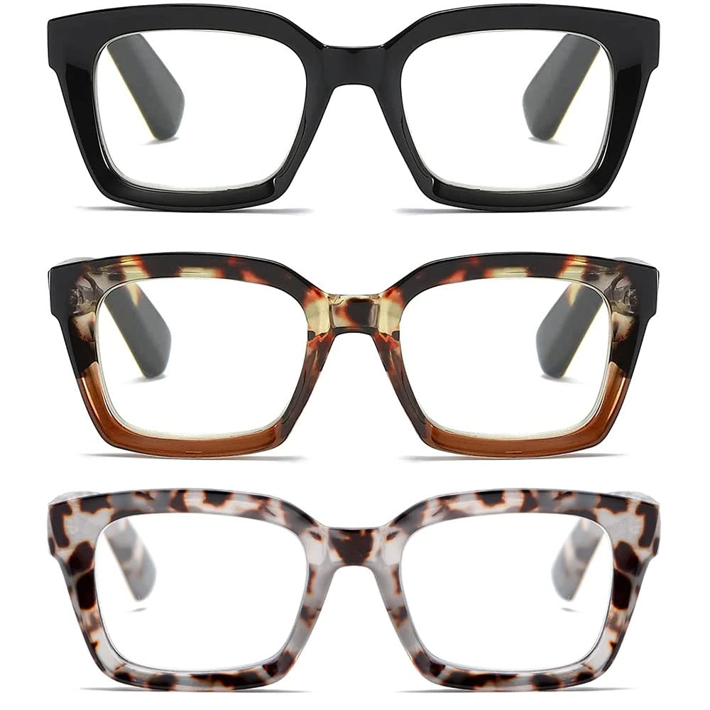 Fsread 3 Packs Oversized Reading Glasses For Women Blue Light Blocking Computer Readers Retro Spring Hinge +1.25