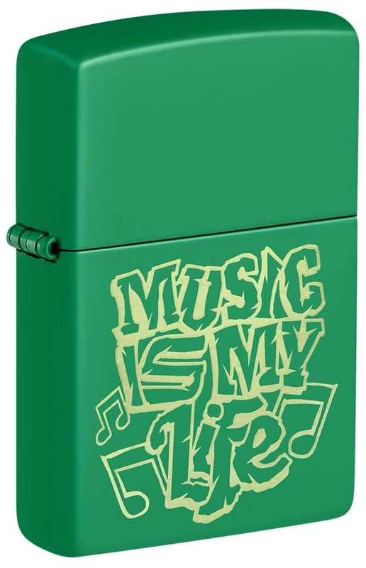 Zippo Windproof Lighter - Music In My Life - Grass Green with Laser Engraving - Refillable - Reusable - Windproof Design - Gift Box - Made in USA - Image 1
