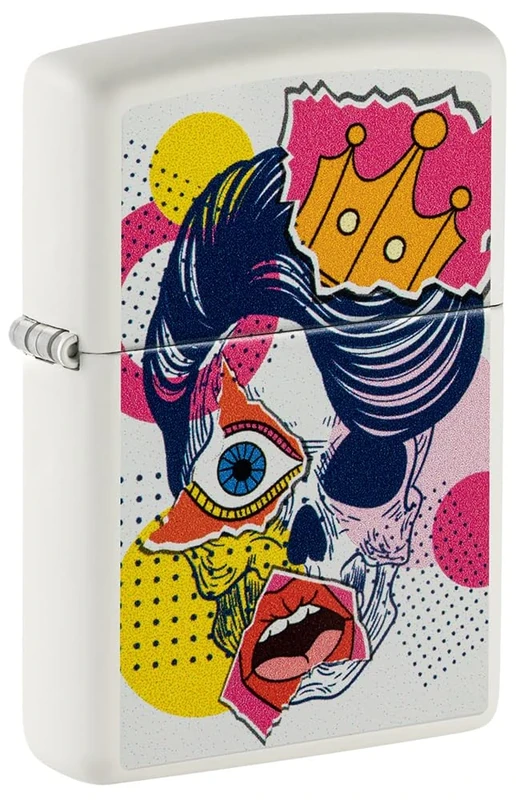 Zippo Windproof Lighter - Mosaic Skull Model - White Matte with Colour Image - Refillable - Reusable - Windproof Design - Gift Box - Made in USA