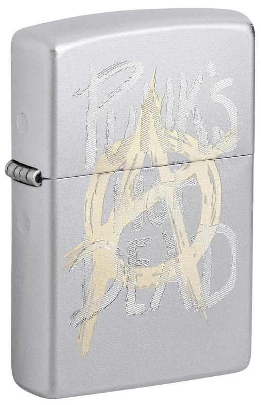 Zippo Windproof Lighter - Punk's Not Dead - Satin Chrome Finish with Laser Engraving - Refillable - Reusable - Windproof Design - Gift Box - Metal - Made in USA