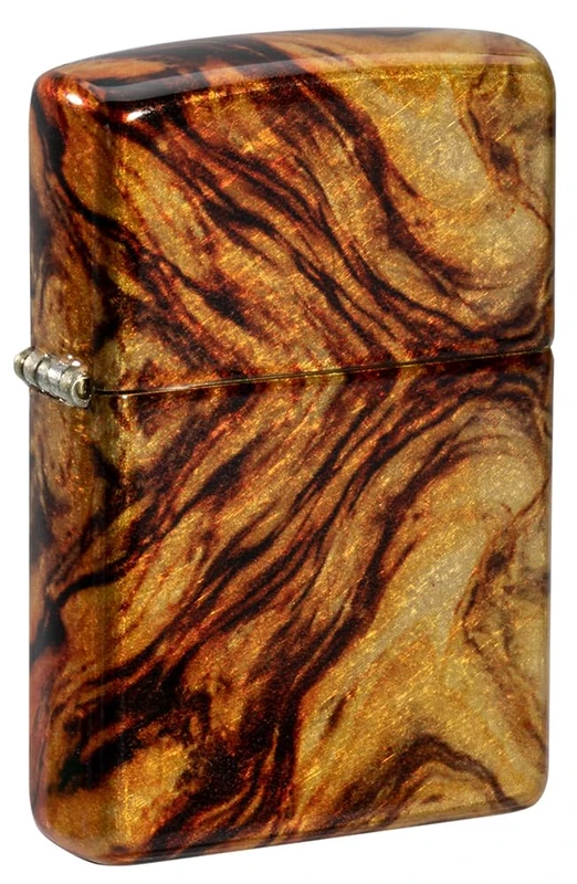 Zippo Windproof Lighter - Model Wood - Gold & Brown, Tumbled Brass Finish with 540 Fusion - Refillable - Reusable - Windproof Design - Gift Box - Made in USA - Image 1