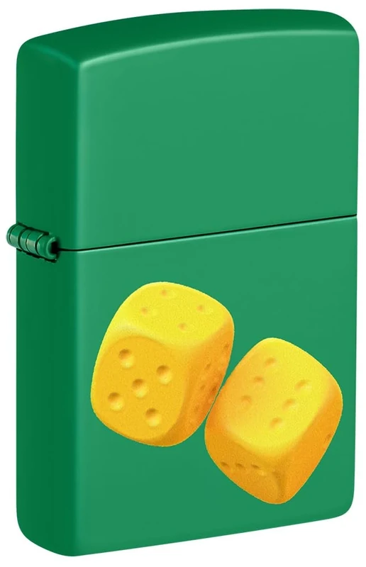 Zippo Windproof Lighter - Model Dices - Grass Green Matte with Color Image - Refillable - Reusable - Windproof Design - Gift Box - Made in USA
