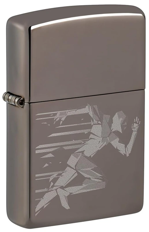 Zippo Windproof Lighter - Running Man - Black Ice Finish with Photo Image - Refillable - Reusable - Windproof Design - Gift Box - Made in USA