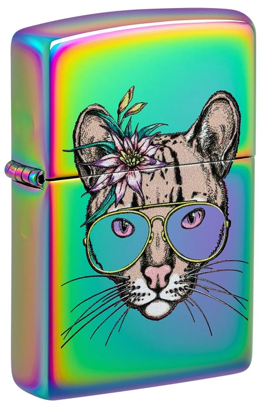 Zippo Windproof Lighter - Golden Lucky Cat - Street Chrome, Colour Image - Refillable for Lifetime Use - Adjustable Flame - Gift Box - Metal - Made in USA