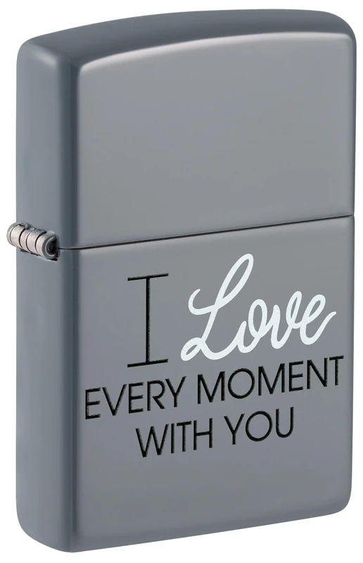 Zippo Windproof Lighter - I Love Every Moment - Flat Grey Finish with Colour Image - Refillable - Reusable - Windproof Design - Gift Box - Metal - Made in USA