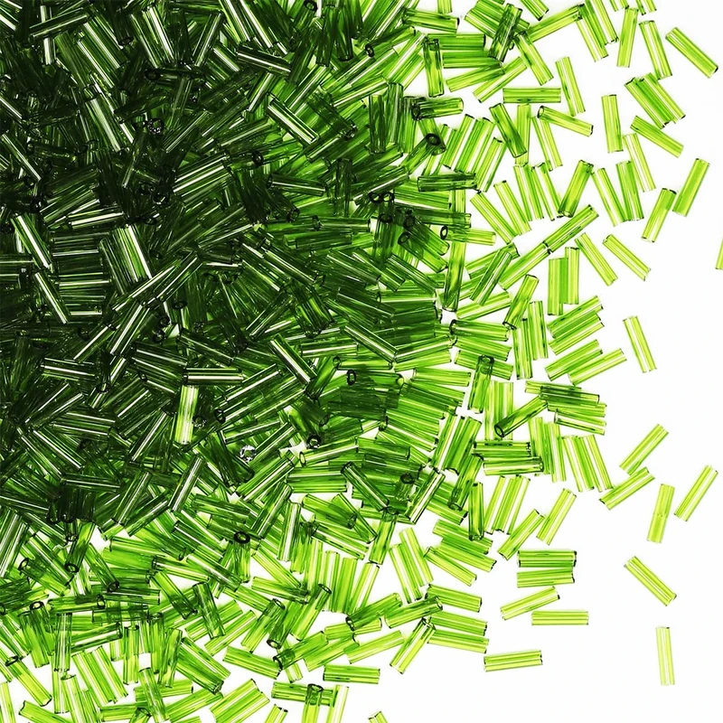 VOOMOLOVE 2420pcs/80g Tube Beads Glass Bugle Seed Beads, 6mm Length, Transparent Dark Green, Perfect for Jewelry Making