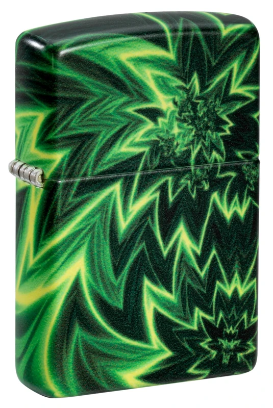 Zippo Windproof Lighter - Psychedelic Cannabis - Street Chrome, 540 Color - Glow-in-the-Dark - Refillable - Reusable - Windproof - Box - Made in USA