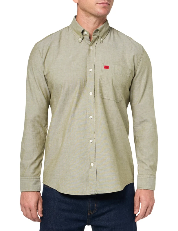 Hugo Men's Slim Fit Long Sleeve Oxford Button Down Shirt, Celery Green, S