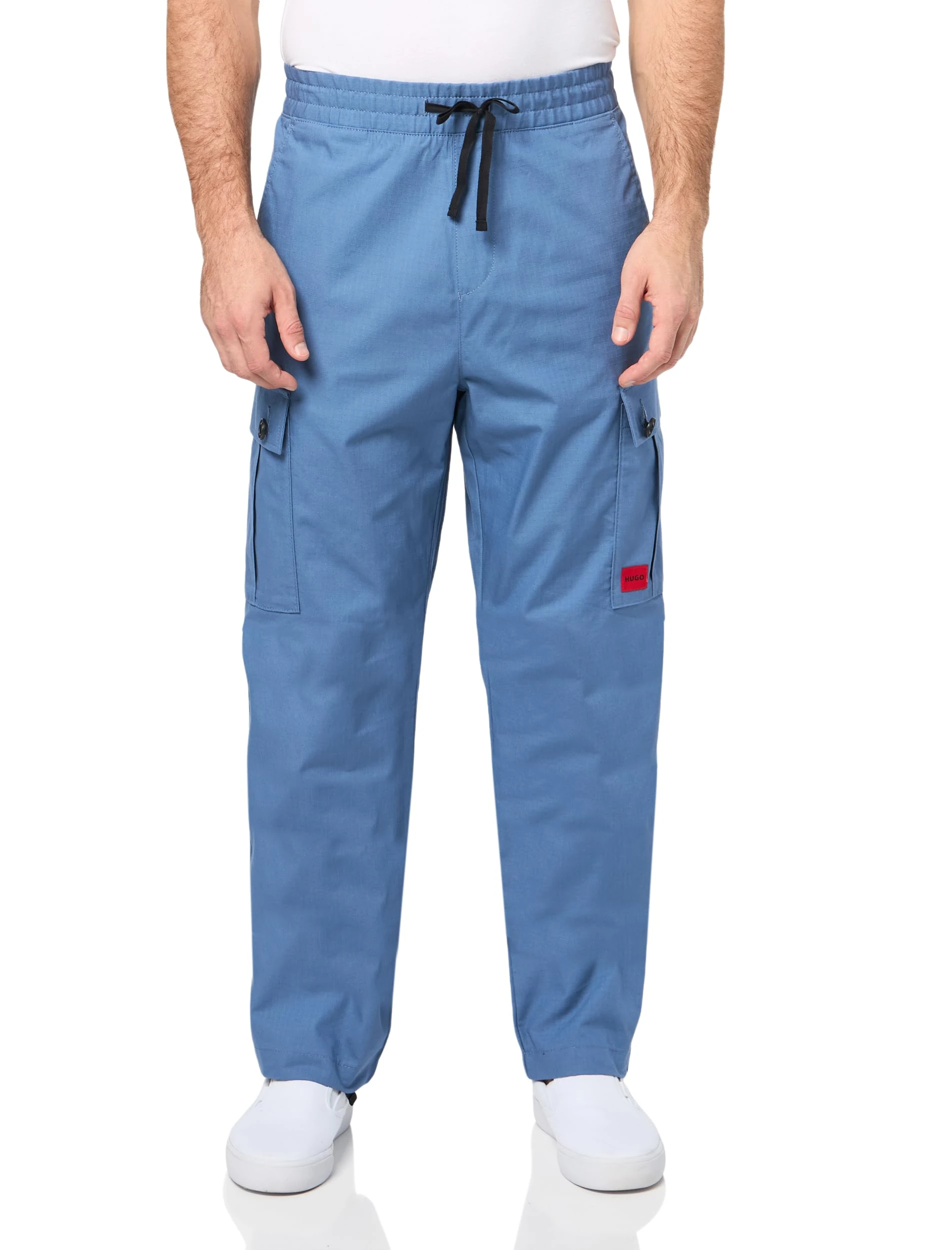 HUGO Men's Cotton Rip Stop Cargo Pocket Joggers Casual Pants, Blue Explorer, 30