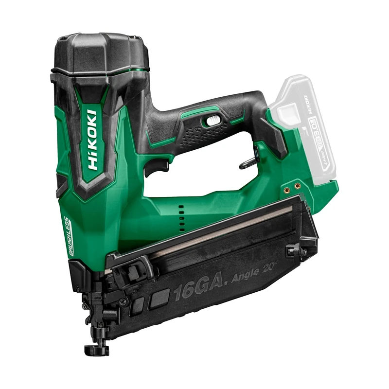 HIKOKI NT1865DA Battery Pen Nailer (20°) 18 V Li-Ion Brushless Pin Length: 32-65 mm Pen Type: SK Pen (16 Ga) Box Contents: Safety Glasses, Plastic Cap, Without Battery, Charger and Carry Case