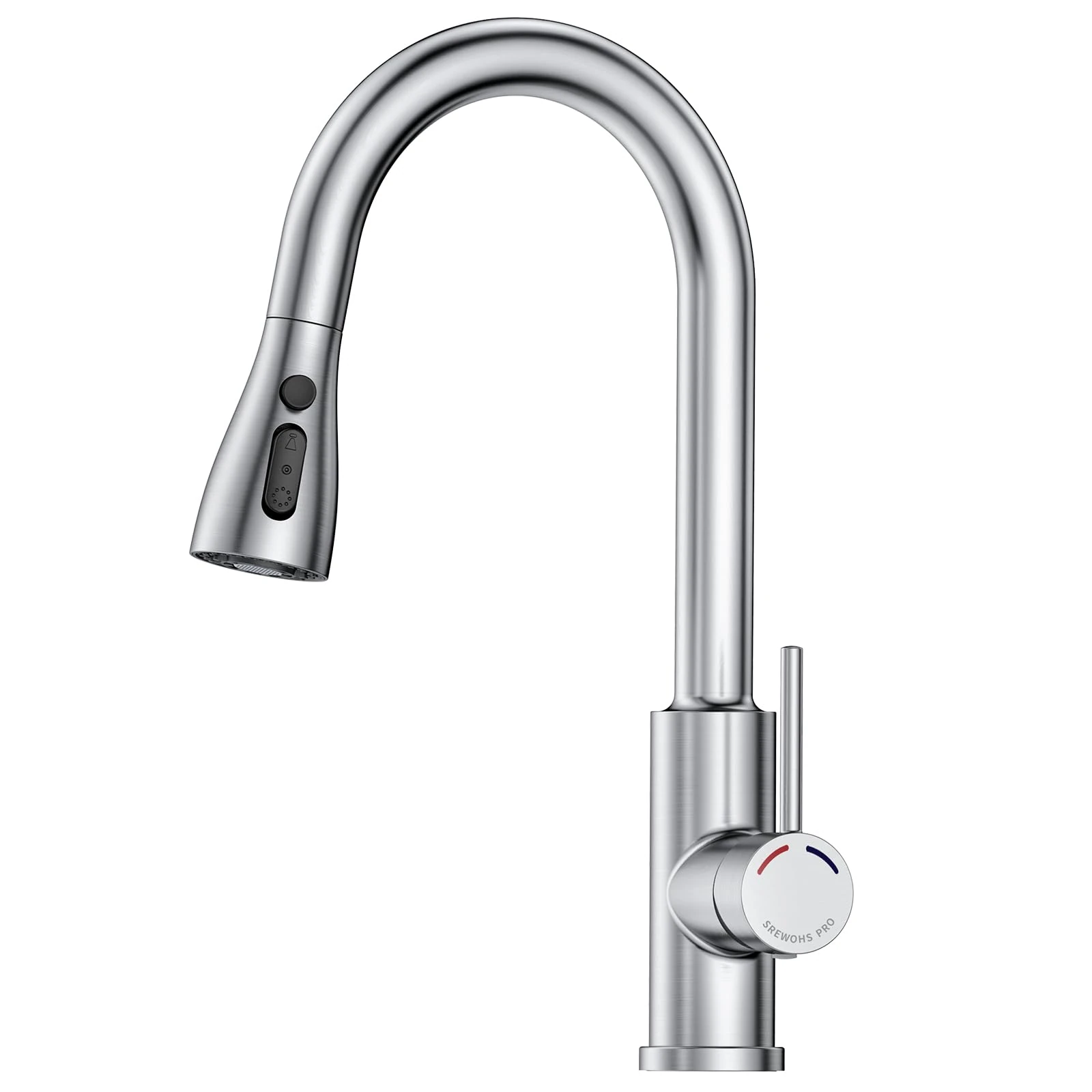 SREWOHS PRO Kitchen Tap, Kitchen Sink Mixer Taps with Pull Out Spray Head, 360°Swivel Spout, 4 Modes, Single Handle Stainless Steel Pull Down Bar Faucet for Single Hole Sink,No Plumber,Nickel