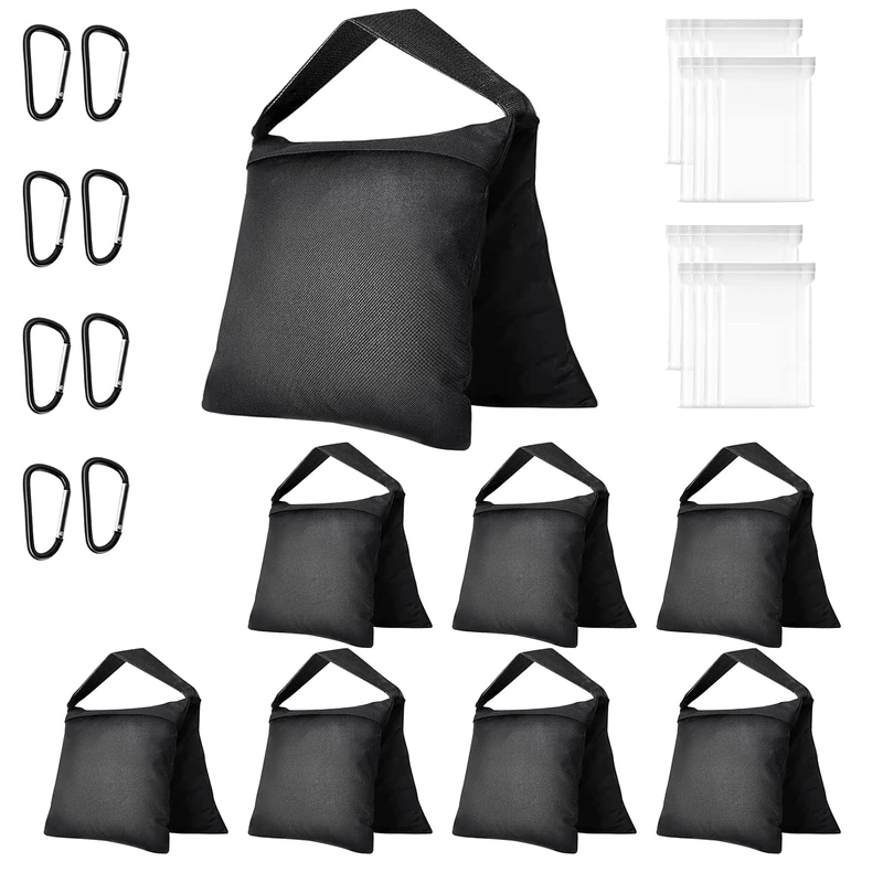 EMART 8 Pack Heavy Duty Sandbags - Weight Bags Heavy Duty Saddlebags Sand Bags for Photography, Backdrop Stand, Light Stand, Tripod, Photo Video Studio, Canopy, Patio, Tent - Black