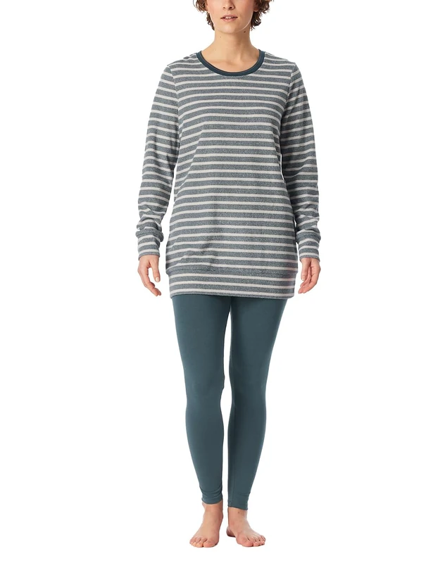 Schiesser Women's Schlafanzug Lang Frottee Warm Kuschelig Wohlfühlen-Nightwear Pajama Set, Denim Blue_181967, 48 Große Größen