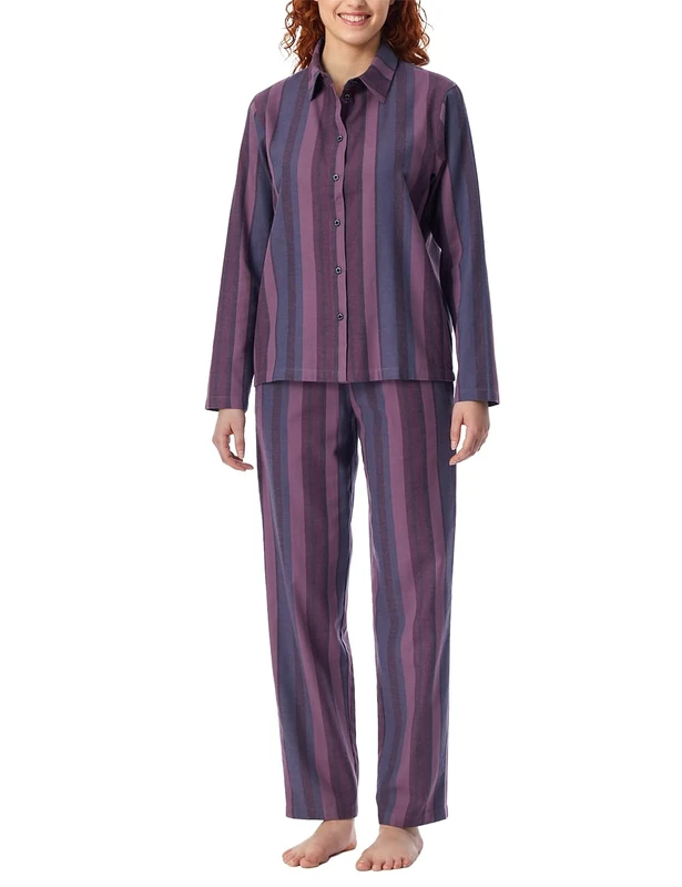 Schiesser Women's Pyjama Set Long with Button Placket Modal Cotton Mix-Modern Nightwear Pajama, Multicolor 5_181896, 14