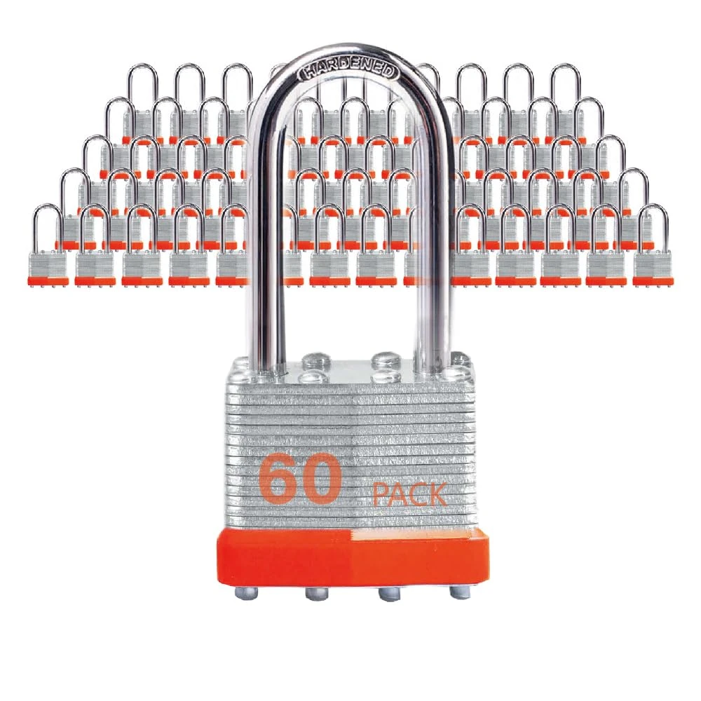 XanHen Laminated Steel Keyed Padlocks, 60 Pack, Key Lock, Padlocks with Same Key, Long Shackle, for Hasp Latch, Sheds, Fences, Storage Locker, School, Gym