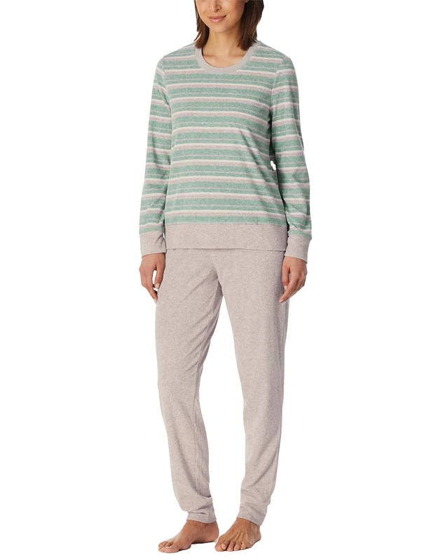 Schiesser Women's Schlafanzug Lang Frottee Warm kuschelig wohlfühlen-Nightwear Pajama Set, grün-Mel_181968, 48