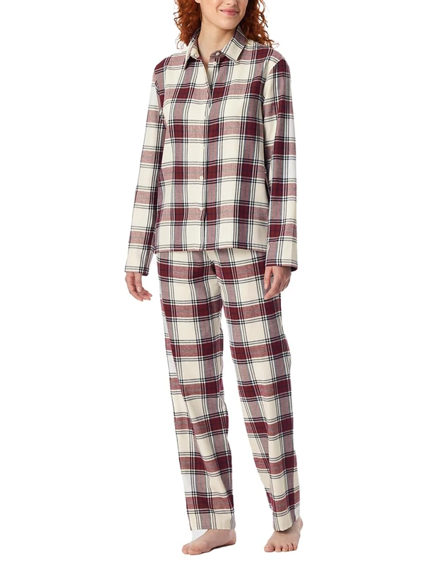 Schiesser X-Mas Women's Long Pyjamas with Button Placket Soft Cotton Woven X-Mas Gifting Sets Pyjama Set, Multicolor 1_182122, 16
