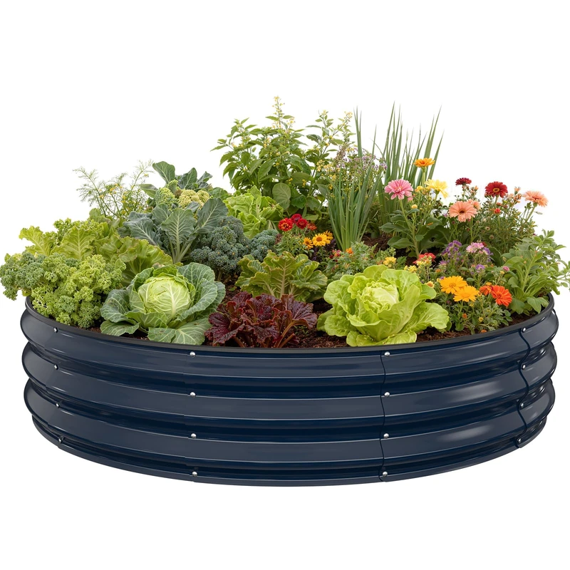 Pattiumo Galvanized Raised Garden Bed, 4x4x1 FT Round Raised Garden Bed for Gardening, Large Metal Planter Box for Vegetables Flower Herb(Midnight Gray)