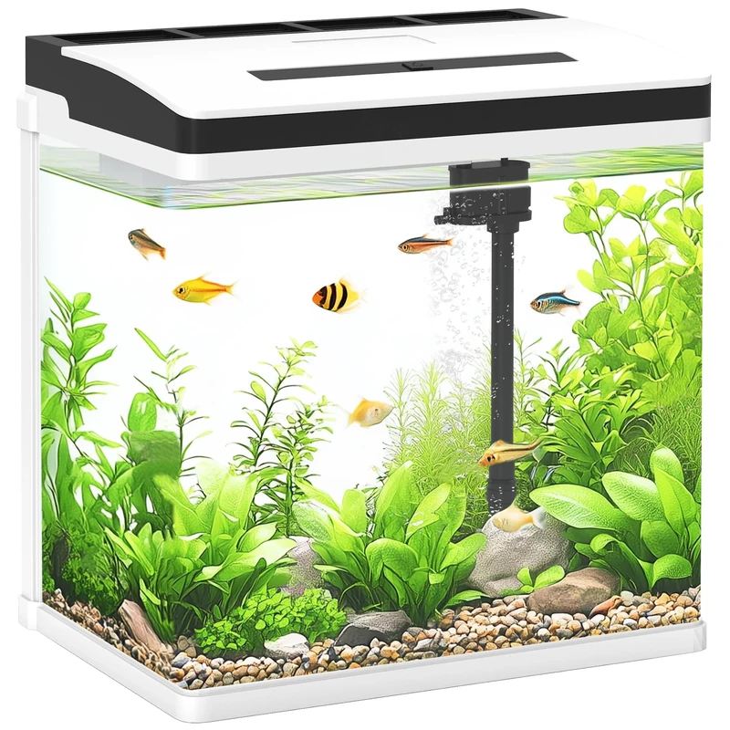 PawHut Aquarium 28L Glass Fish Tank w/Filter, LED Lighting, Water Pump